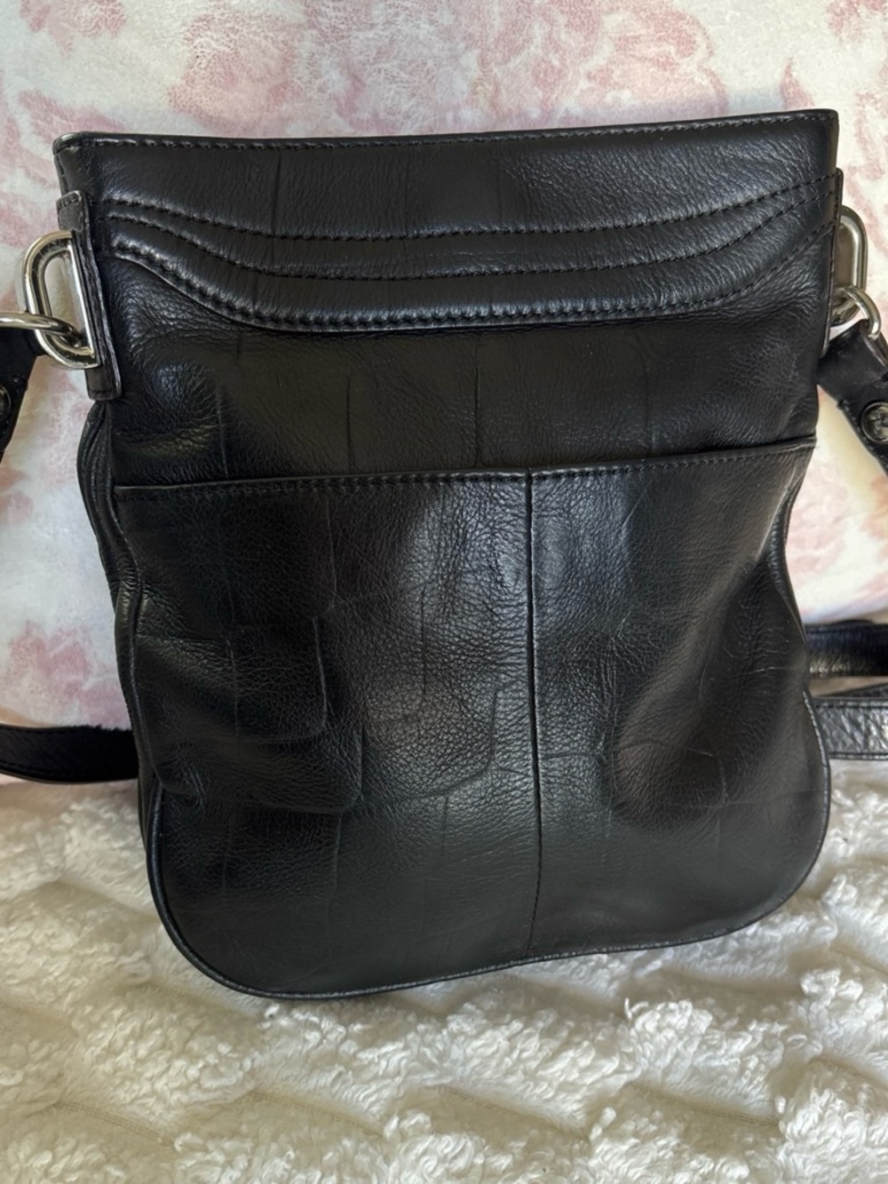 Y2K Black Pebbled Leather Studded Crossbody Bag B. Makowsky Leopard Lining - Picture 2 of 10